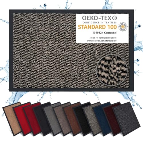 Carpet Diem Capuz antiderrapante 40 x 60 cm - armadilha de terra felpudo exterior e interior para uma entrada limpa - fácil de cuidar - bege - preto