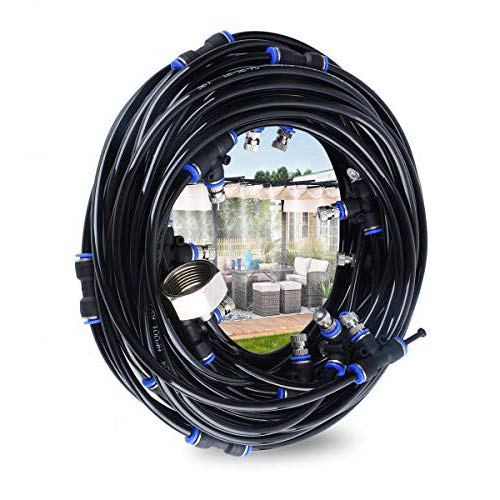 Hydrogarden Kit nebulizador de terraço, 8 m 9 kit de rega automático, sistema de nebulosidade, refrigeração com mangueira duradoura e boquilhas removíveis para jardim, terraço, estufa