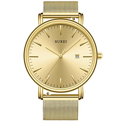 BUREI Relógio de pulso clássico para homens estojo ultra fino minimalista mostrador analógico com data movimento de quartzo japonês