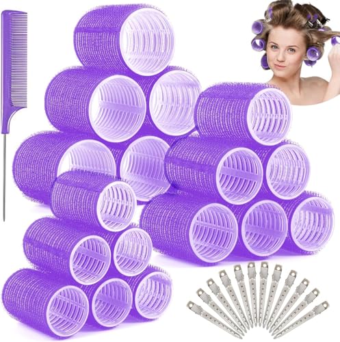 Conjunto de 31 rolos sem calor, grandes modeladores de cabelo pequenos, autocolantes com 12 ganchos de cabelo comprido e médio curto 60/45/36