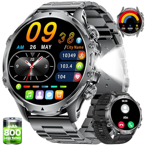 LIGE 1,85" Relógio inteligente homem com 800 mAh/mais de 30 dias de espera, lanterna LED, smartwatch com chamadas Bluetooth, IP68 impermeável para Android iOS
