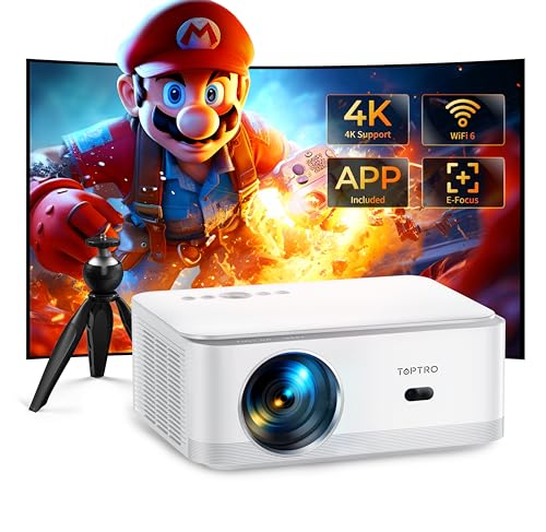 Projetor Android TV 4K suporte, projetor Wi-Fi Bluetooth Full HD 1080P nativo 22000 lúmen, TOPTRO projetor cinema em casa sem fios com Android TV, foco elétrico, 4P correção, zoom (com tripé)