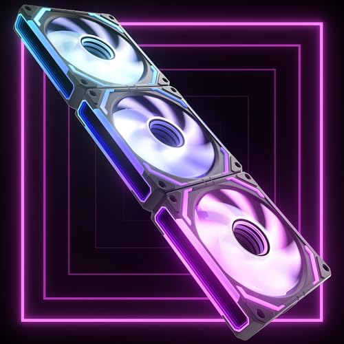 AsiaHorse COSMIQ Ventiladores RGB para PC de 120 mm, conjunto de 3 ventiladores ARGB com conexão em corrente, espelho infinito, FDB, 2000 RPM, 68,5 CFM, 24 LED, 4 pinos PWM e 5 V 3 pinos com
