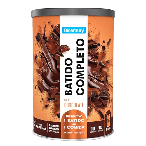 Bicentury Batido completo substitutivo de comida sabor chocolate, rico em proteínas, baixo em gorduras saturadas, um batido é igual a uma refeição completa, 436 g, 16 porções