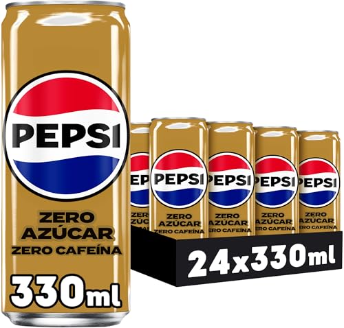 Pepsi zero sem cafeína refrigerante de cola com zero açúcar e zero calorias, embalagem de 24 latas de 330 ml, 7,92 litros no total