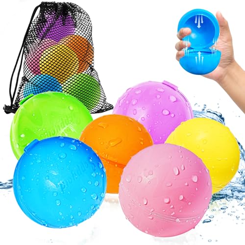 Balões de água reutilizáveis, 6 peças bolas de água recarregáveis selantes de enchimento rápido para crianças e adultos, brinquedos de verão adequados para exteriores, piscina, praia e festas