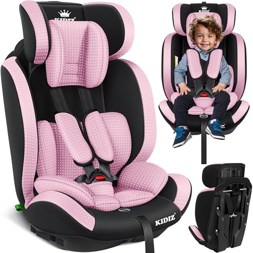 KIDIZ® Cadeira de carro bebé | assento infantil para carro, assento para crianças, 9 kg - 36 kg, 1-12 anos, grupo 1/2/3, universal, homologado de acordo com ECE R129/03, rosa