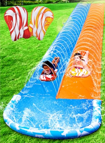 JOYIN 32,5 pés/990,6 cm Escorrega de água dupla ultra longa, escorrega resistente com pulverizador e 2 tábuas insufláveis para crianças e adultos, festa de verão, relva, atividades aquáticas ao ar