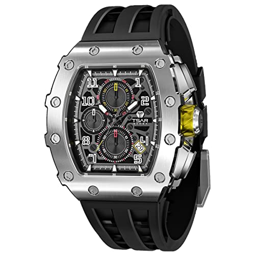 TSAR BOMBA Relógio de luxo homem - cristal de safira - movimento de quartzo japonês - cronógrafo Watch - impermeável 50 m - correia de silicone - calendário luminoso - presentes para homens TB8204