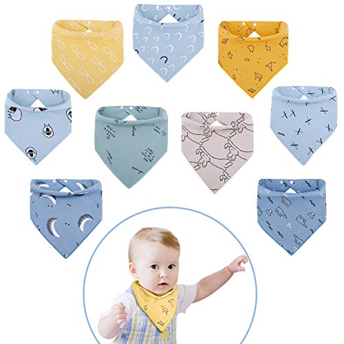 Viedouce Babetes Bandana para bebé com 2 botões de pressão ajustáveis, 100 % algodão orgânico, macio e absorvente, Babetes Drool para meninos e meninas.