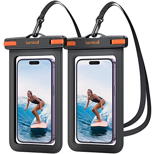 Lamicall Capa impermeável telemóvel - [2 unidades] IPX8 bolsa impermeável móvel, corda removível e ajustável, capa telemóvel estanque para iPhone 16 15 14 13 12, Samsung, Huawei, até 7,5"