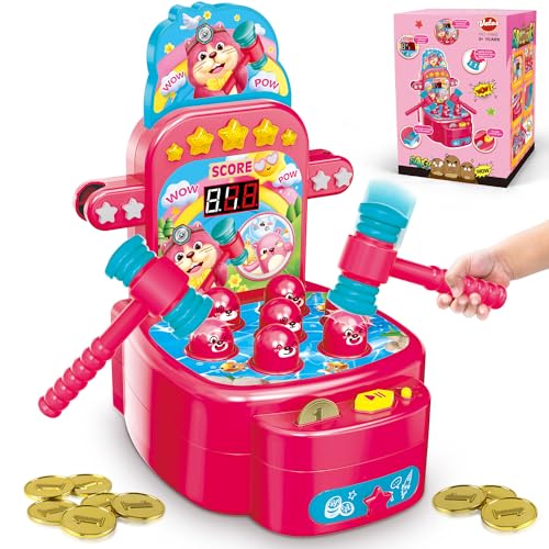 VATOS Juguete de juego de golpear con topo, mini juego electrónico de monedas de banco de arcada con 2 martillos, juego educativo interactivo de desarrollo para niños pequeños, niñas y niños de 3, 4,