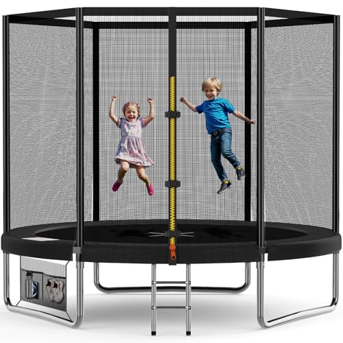 Devoko Cama elástica exterior para crianças Ø 183/228/305/366/427 cm, trampolins para crianças com malha de sapatos, escada, rede de segurança, capacidade de carga 150 kg