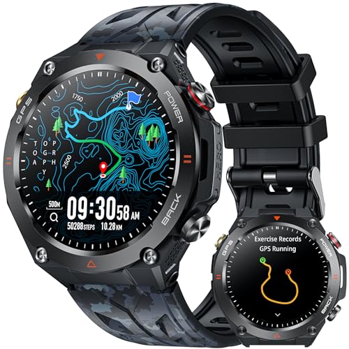 Relógio inteligente homem Smartwatch com GPS: 1,45" Smart Watch com chamadas Bluetooth bússola 650 mAh Digital Watch com pressão arterial pulsómetro SpO2 sonho podómetro 100 desportos para Android iOS