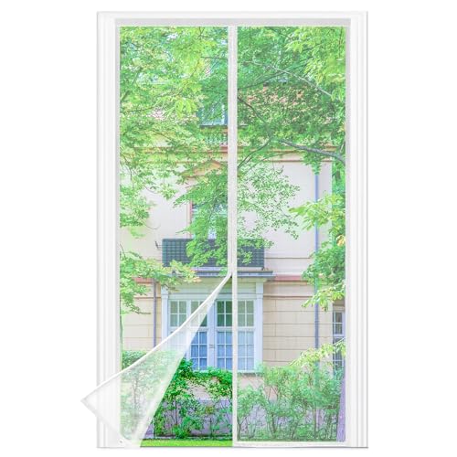 Mosquiteira de porta magnética, 95 x 210 cm, branco, mosquiteira para portas, fecho magnético de cima para baixo, automático, mantém o ar fresco