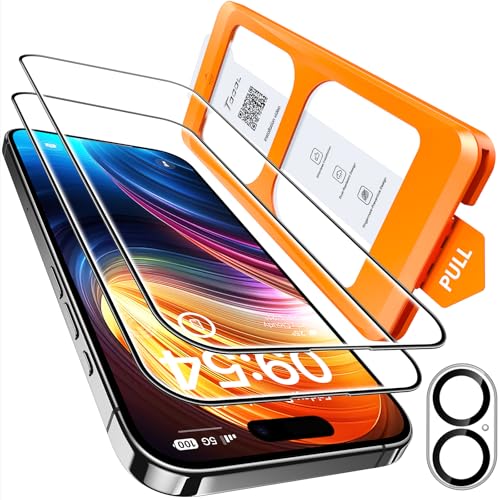 TOCOL Protetor de ecrã para iPhone 16 e 2 x protetor de ecrã protetor de lente de câmera, vidro temperado de dureza 9H e quebrável, HD transparente, 2 peças