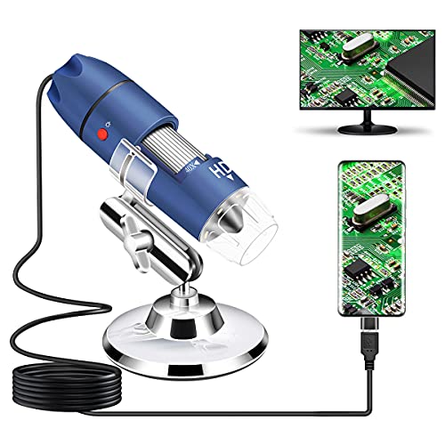Jiusion 2K HD 2560 x 1440P Microscópio digital USB para telemóveis e tablets Android Windows Mac Linux, aumento de 40 X a 1000X mini câmara com endoscópio adequado para a pele do couro cabeludo