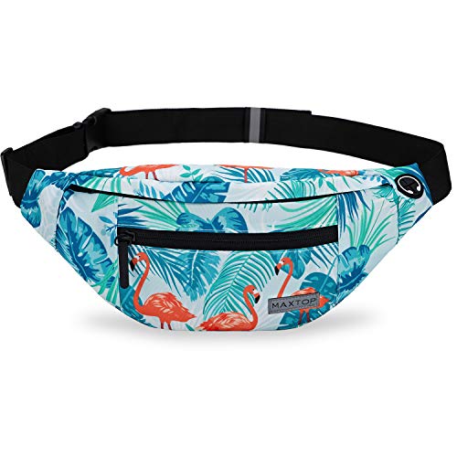 Bolsa de cintura unissexo com conetor para auriculares e 3 bolsos com fecho de correr, cinto ajustável, bolsa para treino ao ar livre, viagens, casual, corrida, caminhadas