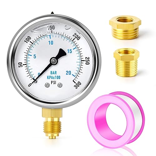 ERGAOBOY 0-21 Bar (0-300 PSI) aço inoxidável 1/4" BSP 2,5" polegadas FACE DIAL medidor de pressão cheio de líquido WOG água óleo gás montagem inferior
