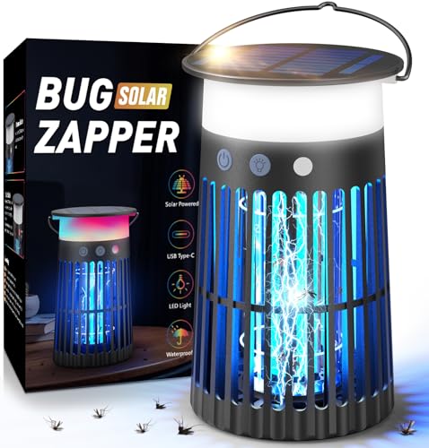 Candeeiro anti-mosquitos para exterior, solar mata mosquitos elétrico 4000 mAh com luz LED, 4200 V mosquitos elétricos, armadilha moscas resistente à água para interior, jardim, quarto, sala de estar