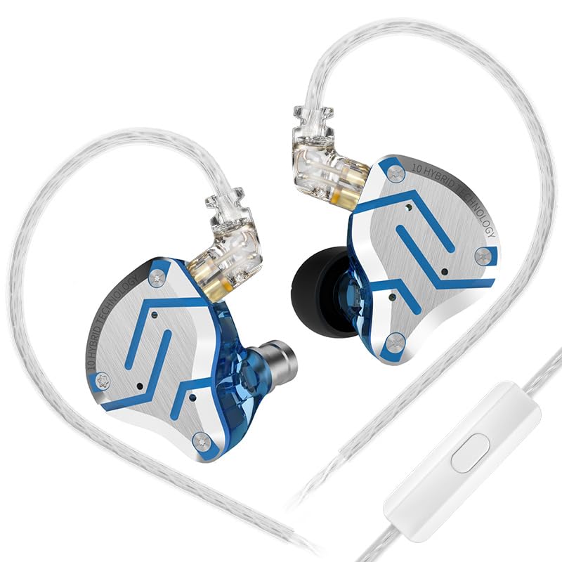 KINBOOFI KZ ZS10 Pro IEM in Ear Monitor, 4BA 1DD KZ Headphone Multi Driver in Ear Earphone IEM on Stage Monitor for Singer Guitarist Drummer(azul brilhante, com microfone)