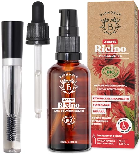 BIONOBLE, Óleo de rícino bio 100% orgânico, inclui rímel, óleo de rícino para pestanas, sobrancelhas, barba, óleo de castor para o cabelo, óleo de rícino puro para o cabelo, castor oil