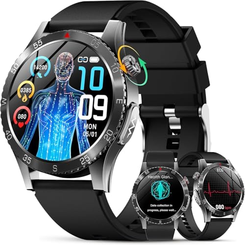 YUPENG Relógio medidor com ECG+HRV/ácido úrico/lípido, 1,43'' AMOLED Smartwatch com 24/7 pressão arterial, temperatura corporal, pO2, sono saúde watch para Android iOS