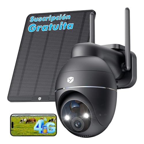 YESKANO 4G LTE Câmara de vigilância solar exterior com cartão SIM, 2K HD, PTZ 355°/110°, deteção de pessoas PIR, visão noturna, voz bidirecional, sem WiFi, inclui um ano de dados 4G ilimitados