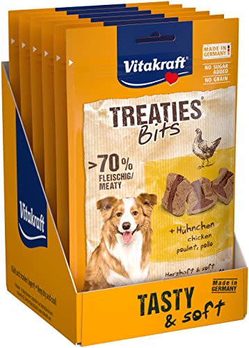 Vitakraft Treaties bits, guloseimas para cães sem cereais, com frango, com alta percentagem de carne, como recompensa e treino, sem adição de açúcar (6 x 120 g)