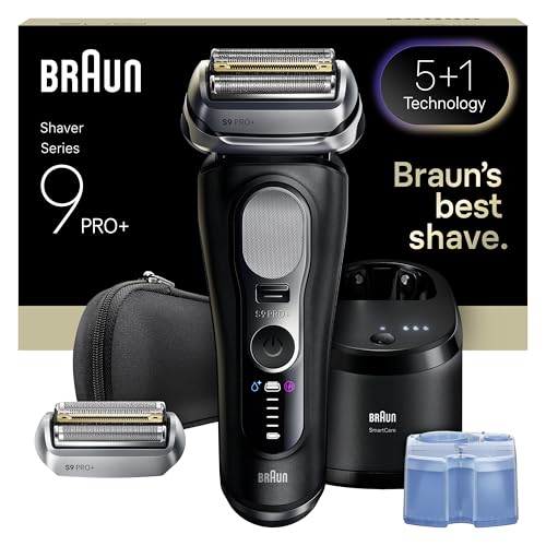 Braun Máquina de barbear elétrica para homem série 9 PRO, máquina de barbear a seco e molhado com tecnologia 5 1, 60 min de uso, centro de limpeza, estojo de viagem, 1 cabeça extra, 9660CCPS, preto