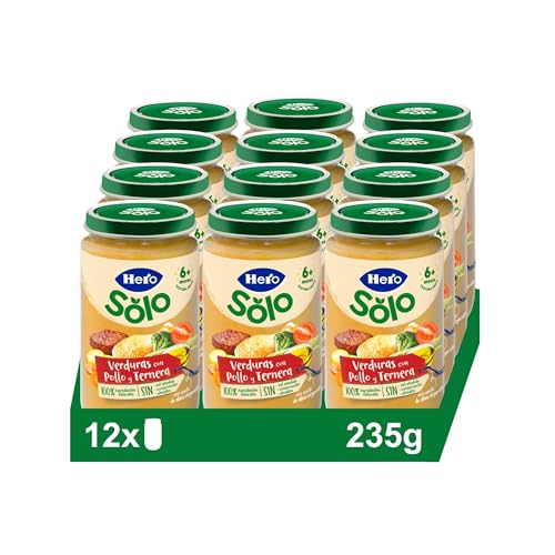 Hero Baby Tarrinho infantil - bolos para legumes com frango e vitela, sem óleo de palma, sem sal adicionado, bebé a partir de 6 meses, ingredientes 100% naturais, 235 g (embalagem de 12)