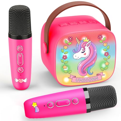 Dislocati Presente menina 3-12 anos, karaokê menina com 2 microfone Bluetooth karaokê infantil brinquedos para meninas de 3 a 12 anos microfones sem fios para cantar presentes de aniversário microfone