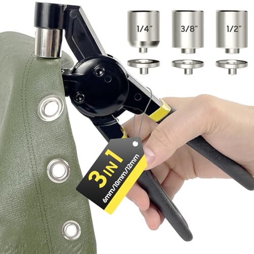 HAPDEN Rebitador de furos, kit de ilhós metálicos de 6/10/12 mm para telas e lonas, e 600 tamanhos diferentes de furos, alicates de ilhós manuais para telas