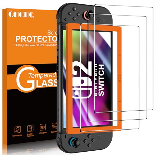 QHOHQ Protetor de ecrã para Nintendo Switch 2 [7,9 polegadas] modelo de 2025, grau militar inquebrável, [cobertura total de proteção], Super Top 9H vidro temperado [3 peças]