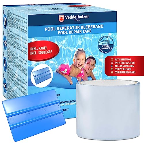 Veddelholzer Kit de reparação de piscina fita submarina impermeável 10 cm x 150 cm selado transparente, flexível, ferramenta de remendo para vedação