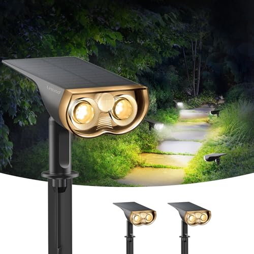 Linkind Luzes solares, luzes de segurança solares com sensor de movimento, IP65 à prova de água, 3000 K, focos brancos quentes, embalagem de 2