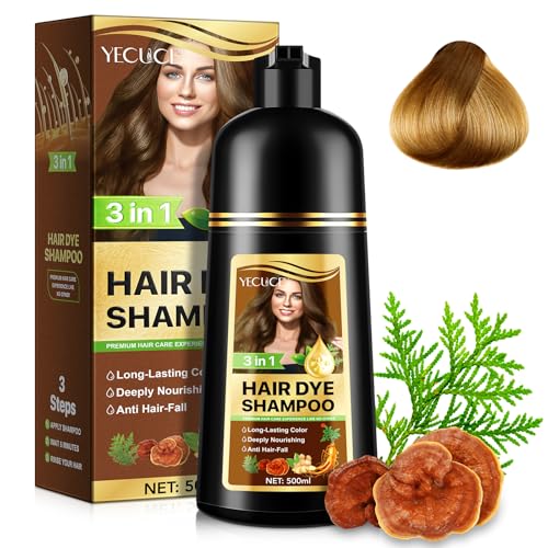 Champô para coloração de cabelo castanho escuro, champô natural instantâneo para tingir o cabelo 3 em 1, champô para coloração de cabelo castanho, longa duração, cobertura 100%, 500 ml
