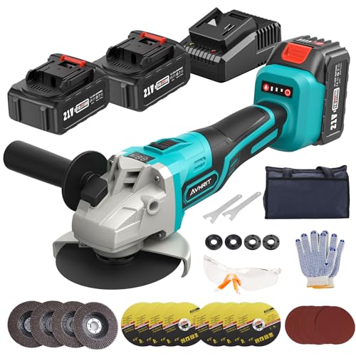 Moedor de ângulo de bateria de 125 mm, rebarbadora 21 V com 2 baterias de 4,0 Ah e carregador, 9000 RPM motor sem escovas, discos de corte de 125 mm, disco de lâminas para cortar, remover ferrugem