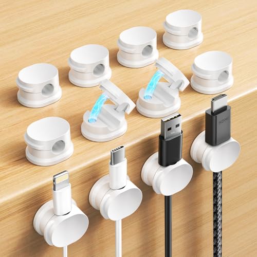 COCOMAX 12 unidades Magnéticos organizador de cabos, auto-adesivo suporte cabos, organizador ajustável para secretária/mesas de cabeceira/cabos de carregamento/HDMI/USB-branco