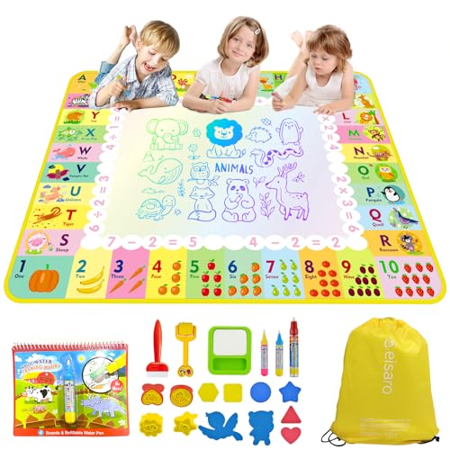 Brinquedos crianças 2-6 anos - 120 x 90 cm tapete pintar água crianças - água quadro mágico com livro de desenho, 4 canetas para jogos educativos para meninos meninas Natal presentes