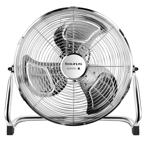 Taurus Sirocco 18 - ventilador de circulação de ar, 3 velocidades, 3 hélices metálicas, 45 cm de diâmetro, inclinação ajustável, 120 W, grade removível, silenciosa, base antiderrapante, cor cromada