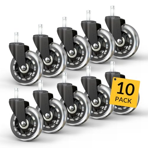 HOLKIE Rodas substituição cadeiras escritório borracha 10 pack 11 x 22 mm para pisos de madeira e tapetes conjunto de 5 rodas tipo skate resistentes para substituir tapetes de cadeiras de jogo