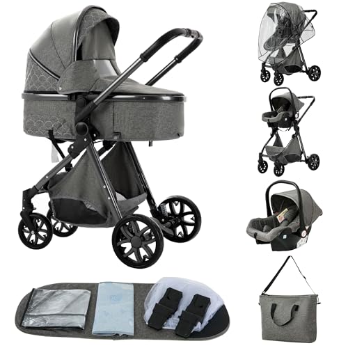 ALYIKOU Carrinho de bebé, carrinho de bebé 3 em 1, adequado para 0-3 anos, carga máxima de 25 kg, sistema de carro de viagem dobrável para bebé, incluindo adaptadores de acessórios