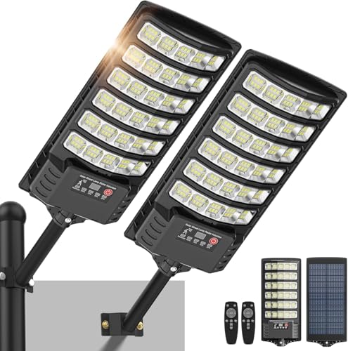 SENDALE Lâmpadas solares exteriores, potente farol solar com sensor de movimento, controlo remoto, grande ângulo de 320°, IP66 impermeável candeeiro solar luz de segurança exterior para ga, 2