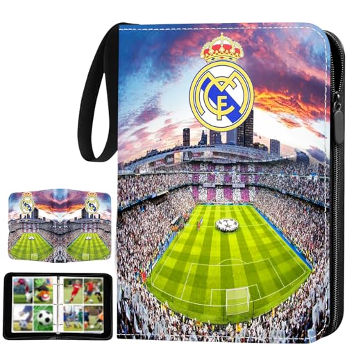 Pasta de coleção de cartões de futebol, 50 páginas com 400 capas de proteção, álbum portátil com álbum portátil com alça e fecho de correr, para colecionadores, crianças e jogadores, C)