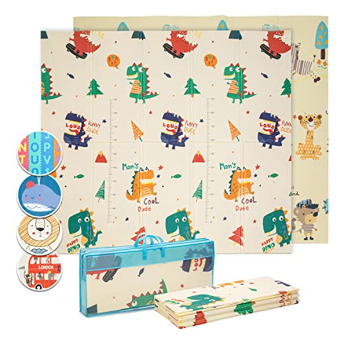 Babify Tapete de jogos para bebé Dino, tapete dobrável para crianças, com bolsa de transporte, tapete impermeável XPE não tóxico.
