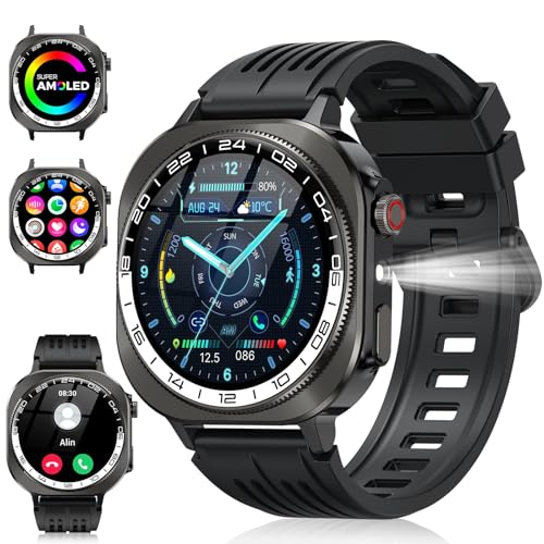 Relógio inteligente homem mulher, 1,43" AMOLED Smartwatch com chamadas Bluetooth 5.4, Smart Watch com 130 modo desportivo e IP68 impermeável, monitor de pulso de 24/7 / sonho/podómetro para Android