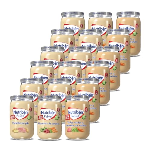 Nutribén Pacote de 18 mestras de cordeiro | frango com batatas, feijão verde e cenoura com vitela, sem adição de açúcares, sem glúten, ovo, leite - a partir dos 6 meses, 18 x 235 g