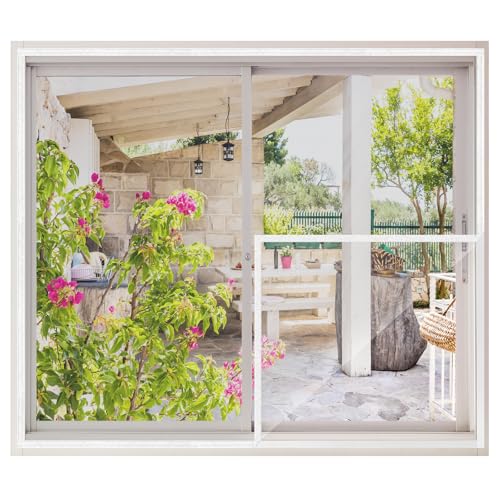 MYCARBON Rede mosquiteira para janela, 1 peça, 80 x 100 cm, instalação fácil sem perfuração, rede mosquiteira para toda janela, sem cortar, branco