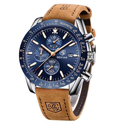 BENYAR Fashion Business Sports Watch Relógio cronógrafo para homem, movimento de quartzo, impermeável a 30 m, elegante, presente para homens.